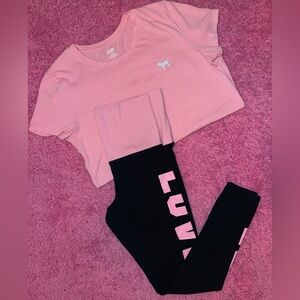 Pink T-Shirt and Black Leggings Set